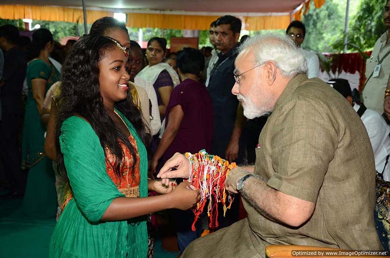 Women from different places of the World tie Rakhis to Indian PM Modi on Raksha Bandhan