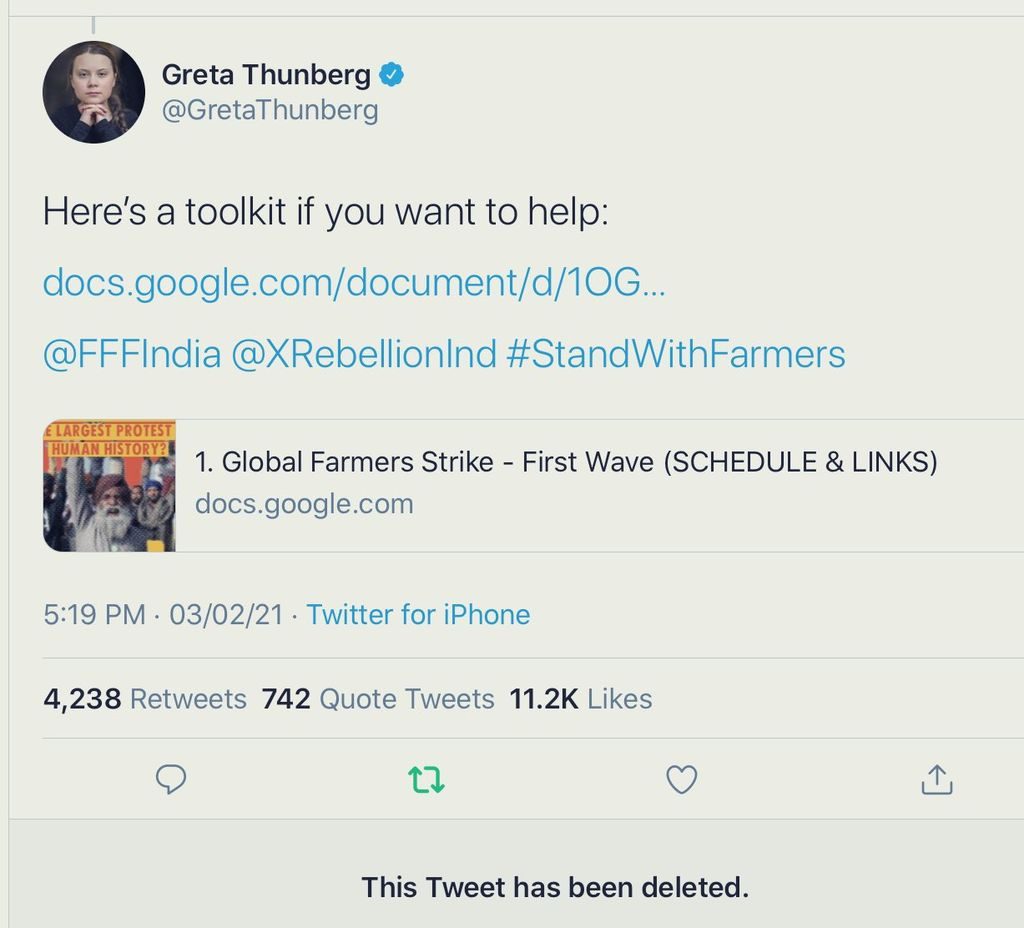 Screenshot of the controversial toolkit tweet by Greta Thunberg