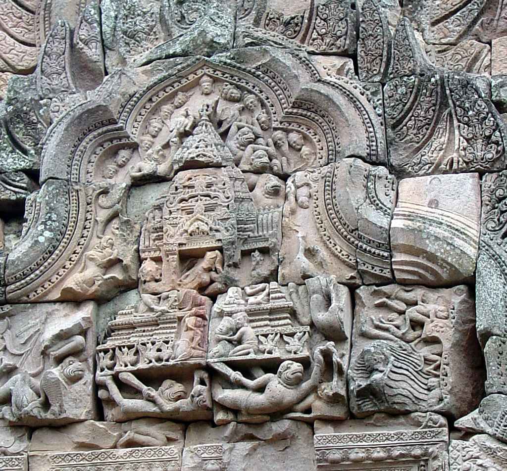 Sculpture of the Pushpaka vimana, as a temple flying in the sky